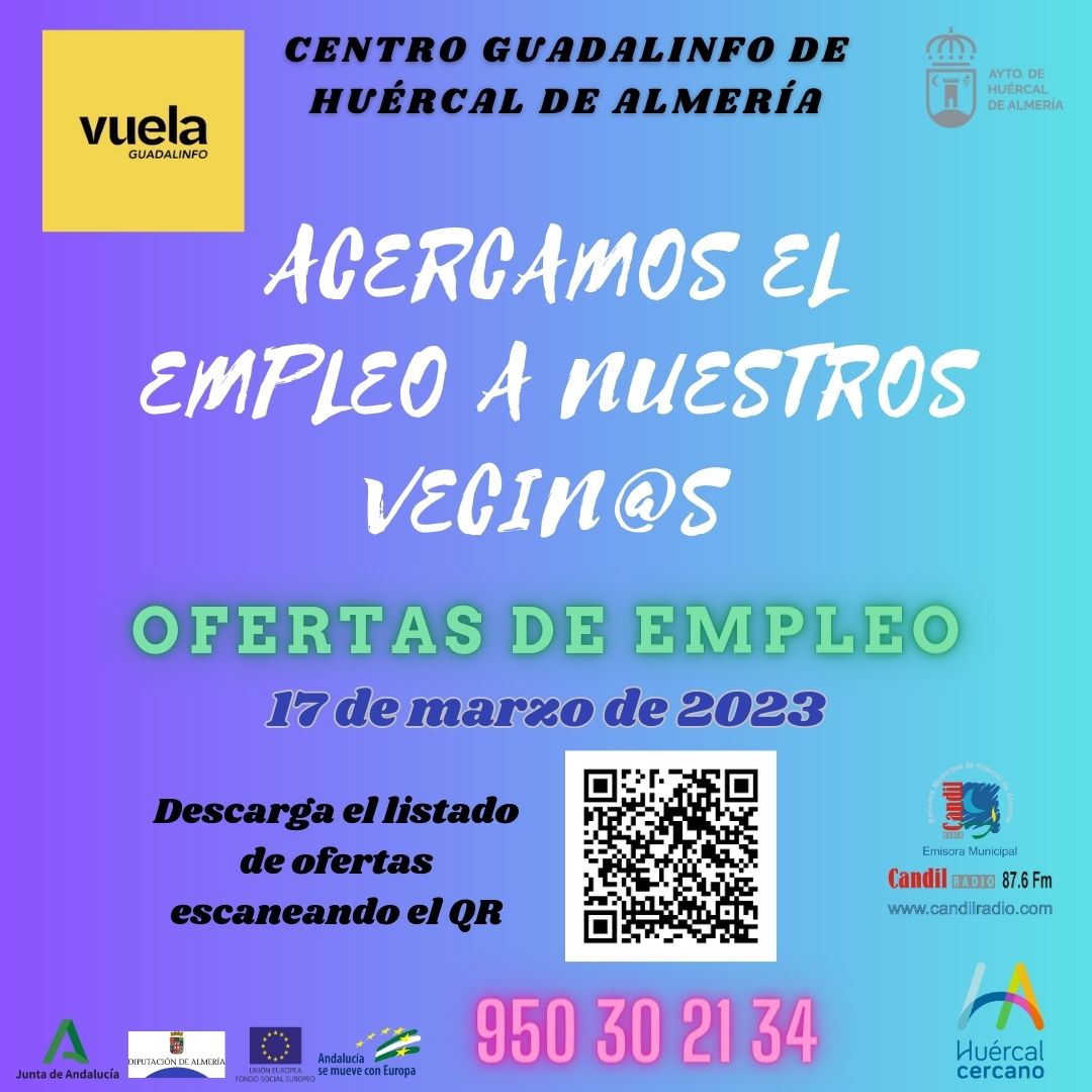 Ofertas de Empleo – Guadalinfo Huercal de Almería – Todas las ofertas en el  PDF adjunto. – Candil Radio
