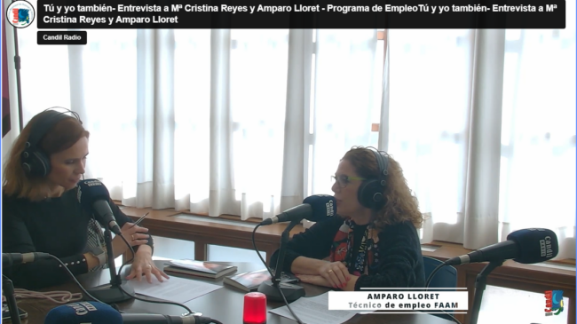 Tu y yo tambien – Programa de Empleo Video: Amparo Lloret técnico de Empleo de FAAM y Mª Cristina Reyes, usuaria FAAM y autora libro 'El Resurgir de las Cenizas'