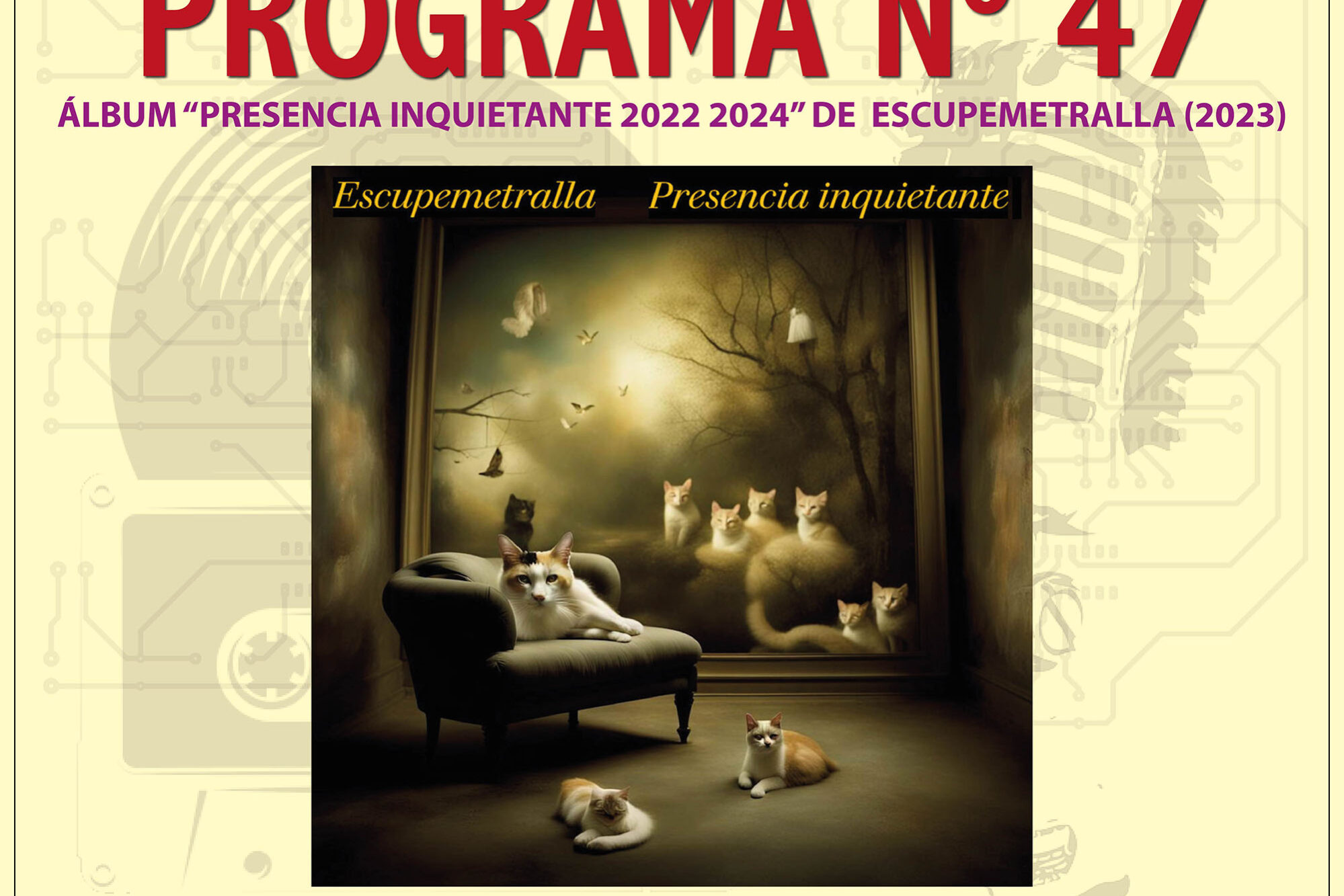 "Wet Dreams Media, un podcast de radio y vídeo derivado del blog WET DREAMS, que vio la luz en 2008 con el propósito de difundir y compartir material discográfico relacionado con la música electrónica experimental, el sonido industrial, el arte sonoro y todas las revoluciones culturales que lo rodean. Emitido en Candil Radio, Wet Dreams Media tiene como objetivo informar sobre las publicaciones del blog y las nuevas obras discográficas de las nuevas generaciones de músicos exploradores. Dirigido por Josep Maria Soler y presentado por él mismo, con la colaboración de Antonio Cantón, Wet Dreams Media continúa con la misma misión de difundir y explorar los límites de la música electrónica y experimental."