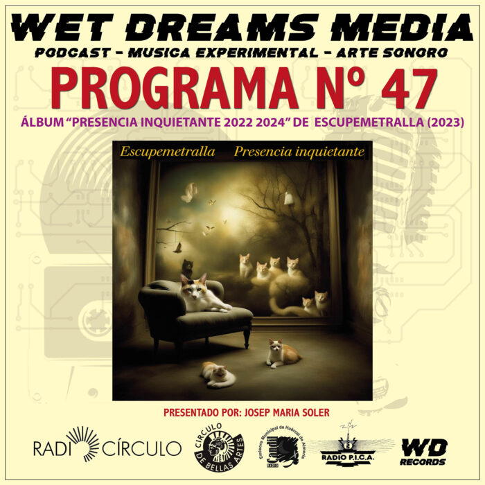 "Wet Dreams Media, un podcast de radio y vídeo derivado del blog WET DREAMS, que vio la luz en 2008 con el propósito de difundir y compartir material discográfico relacionado con la música electrónica experimental, el sonido industrial, el arte sonoro y todas las revoluciones culturales que lo rodean. Emitido en Candil Radio, Wet Dreams Media tiene como objetivo informar sobre las publicaciones del blog y las nuevas obras discográficas de las nuevas generaciones de músicos exploradores. Dirigido por Josep Maria Soler y presentado por él mismo, con la colaboración de Antonio Cantón, Wet Dreams Media continúa con la misma misión de difundir y explorar los límites de la música electrónica y experimental."